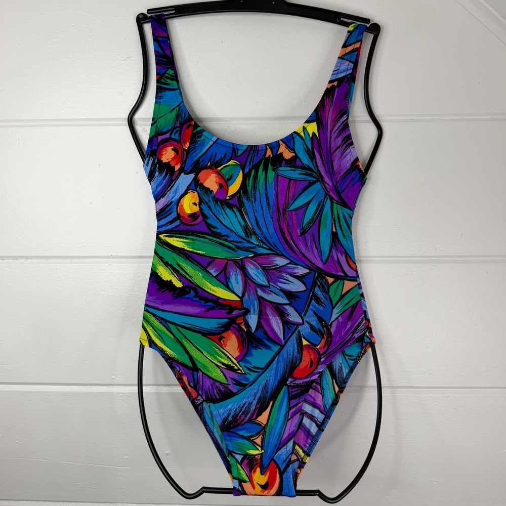 Rose Marie Reid Tropical Fruit Colorful One Piece Swimsuit Vintage Sz 10‎ Bright